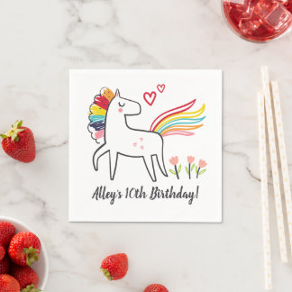 Rainbow Unicorn Birthday Custom Name Stickers Serviette