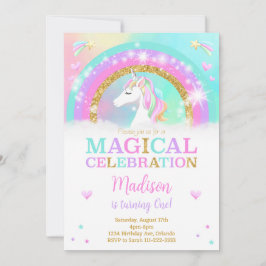 Rainbow Unicorn Birthday Einladung