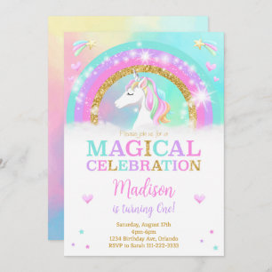 Rainbow Unicorn Birthday Einladung