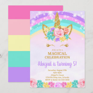 Rainbow Unicorn Birthday Einladung