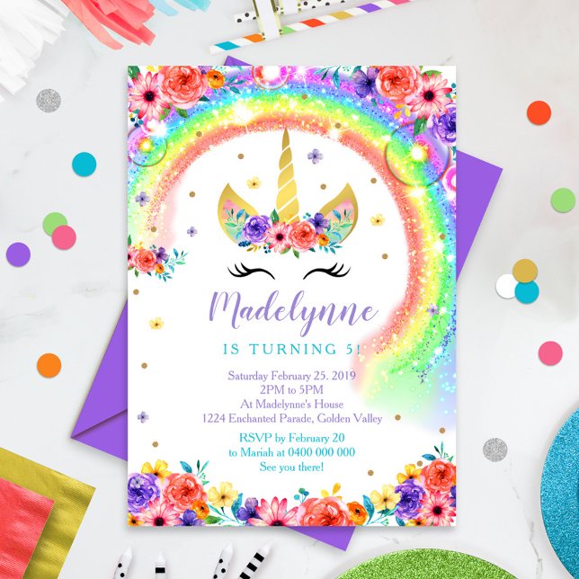 Rainbow Unicorn Birthday Einladung Black Lashes (Von Creator hochgeladen)