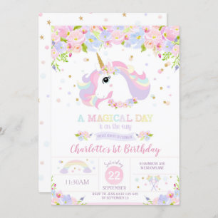 Rainbow Unicorn Birthday Einladung Hübsche Blüte