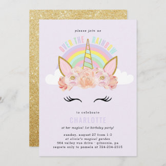 Rainbow Unicorn Birthday Einladung Pink Gold