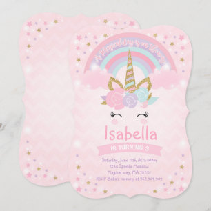 Rainbow Unicorn Birthday Einladung Pink Gold