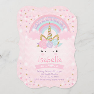 Rainbow Unicorn Birthday Einladung Pink Gold