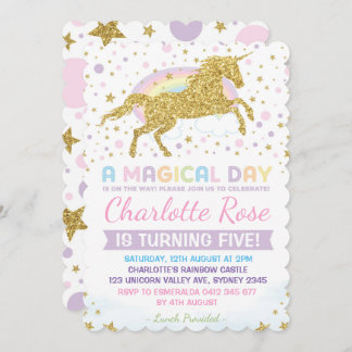 Rainbow Unicorn Birthday Einladung Pink Gold
