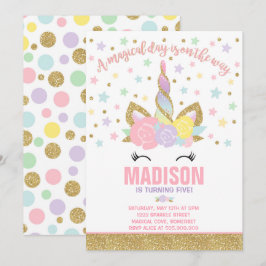 Rainbow Unicorn Birthday Einladung Pink Gold