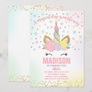Rainbow Unicorn Birthday Einladung Pink Gold