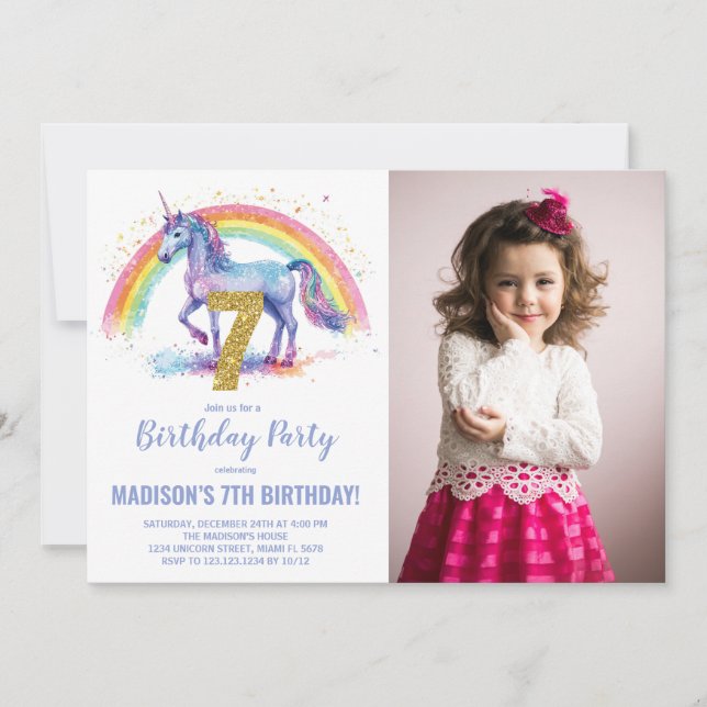 Rainbow Unicorn Birthday Einladungen Foto