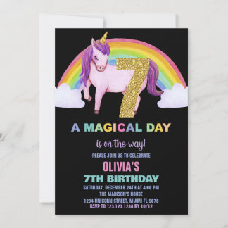 Rainbow Unicorn Birthday Einladungen Glitzer
