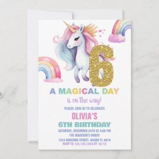 Rainbow Unicorn Birthday Einladungen Glitzer