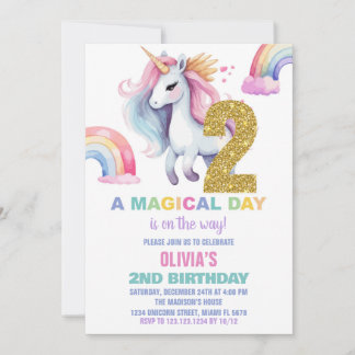 Rainbow Unicorn Birthday Einladungen Glitzer