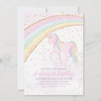 Rainbow Unicorn Birthday Girls Pastel Einladung