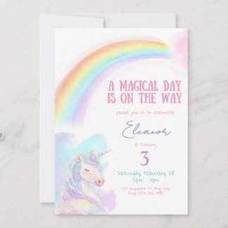Rainbow Unicorn Birthday Invitation, Girl's Bday
