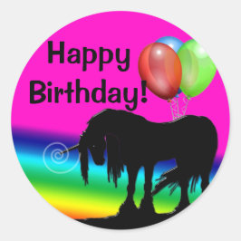 Rainbow Unicorn Birthday Runder Aufkleber