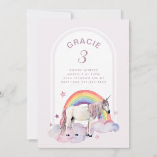 Rainbow Unicorn Boho Arch Birthday Party Girl Einladung