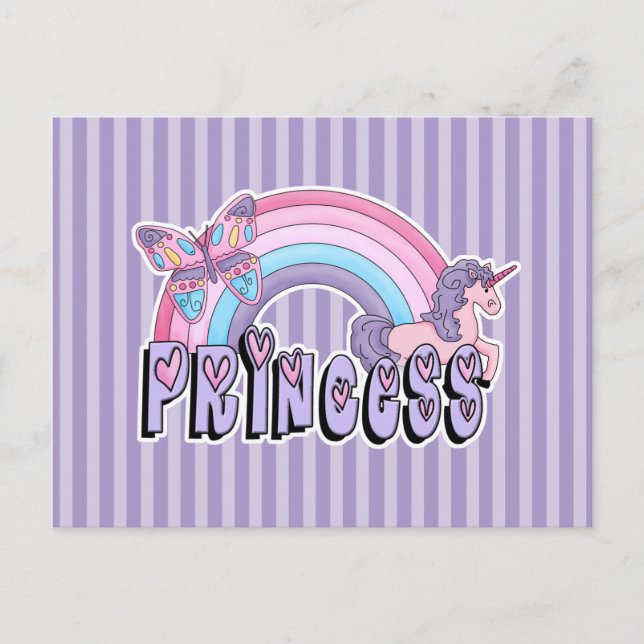 Rainbow Unicorn Butterfly Princess Design Postkarte (Vorderseite)