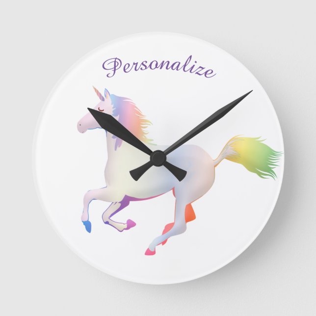 Rainbow Unicorn Child's Room personalize Runde Wanduhr (Vorderseite)