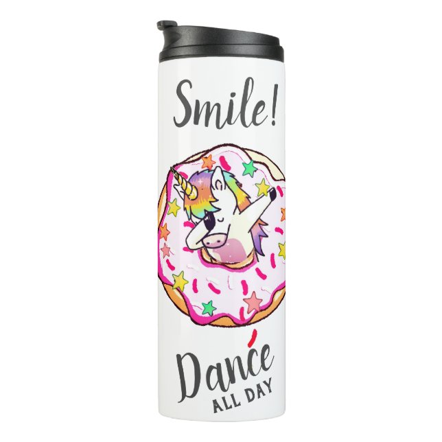 Rainbow Unicorn Dab Dance Pose Rosa Donut Thermal Thermosbecher (Nach rechts gedreht)