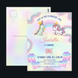Rainbow Unicorn & Dinosaur Friends Birthday Party Postkarte<br><div class="desc">Rainbow Unicorn & Dinosaur Friends Birthday Party</div>