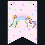 Rainbow Unicorn & Dinosaur Friends Birthday Party Wimpelkette<br><div class="desc">Rainbow Unicorn & Dinosaur Friends Birthday Party</div>