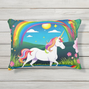 Rainbow Unicorn Drei Blume Flussgras Kissen Für Draußen