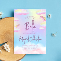 Rainbow Unicorn Dritte Geburtstagspartei Einladung