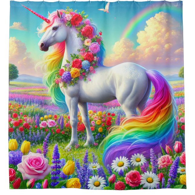 Rainbow Unicorn Duschvorhang (Vorderseite)