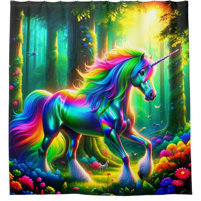 Rainbow Unicorn Duschvorhang (Vorderseite)