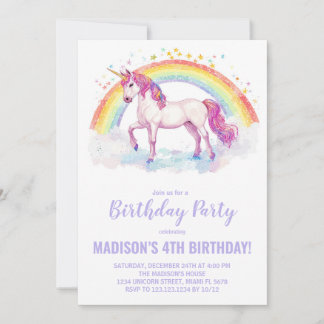 Rainbow Unicorn Einladung zum Geburtstag