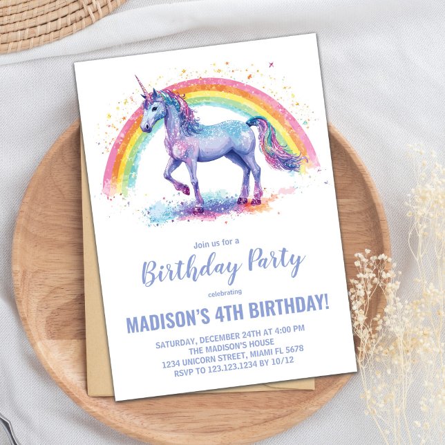 Rainbow Unicorn Einladung zum Geburtstag (Rainbow Unicorn Birthday Invitations)
