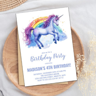 Rainbow Unicorn Einladung zum Geburtstag
