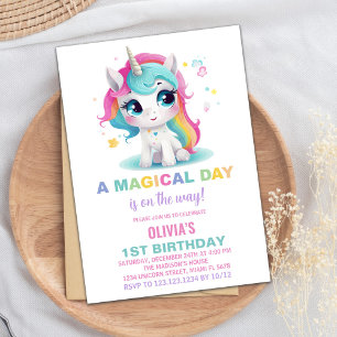 Rainbow Unicorn Einladung zum Geburtstag