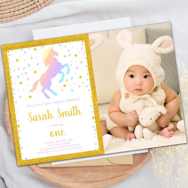 Rainbow Unicorn Einladungen mit Foto (Rainbow Unicorn Invitations with photo)