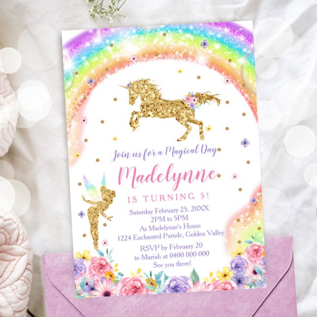 Rainbow Unicorn Fairy Birthday Einladung (Von Creator hochgeladen)