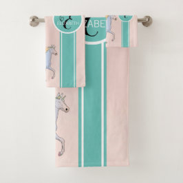 Rainbow Unicorn, farbenfrohe Sterne Monogramm Badhandtuch Set