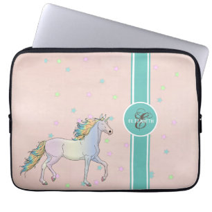 Rainbow Unicorn, farbenfrohe Sterne Monogramm Laptopschutzhülle
