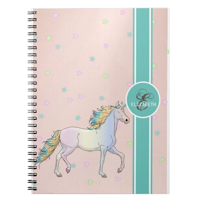 Rainbow Unicorn, farbenfrohe Sterne Monogramm Notizblock (Vorderseite)