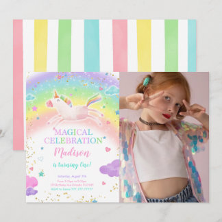 Rainbow Unicorn Foto Einladung