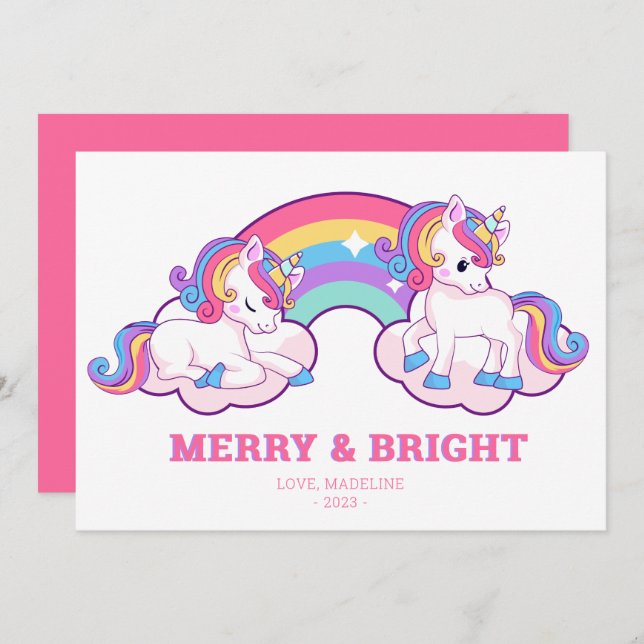Rainbow Unicorn Frohe und helle Weihnachten (Vorne/Hinten)