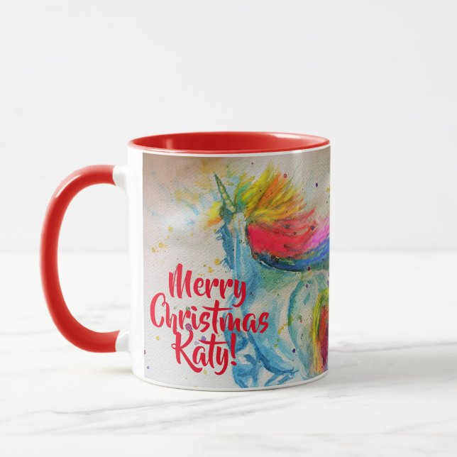 Rainbow Unicorn Frohe Weihnachtsmalerei Tasse (Links)