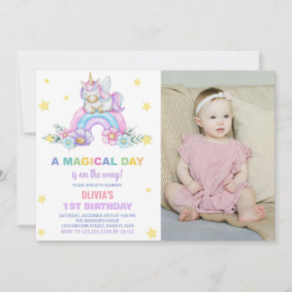 Rainbow Unicorn Geburtstag Einladung mit Foto