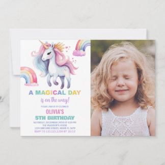 Rainbow Unicorn Geburtstag Einladung mit Foto