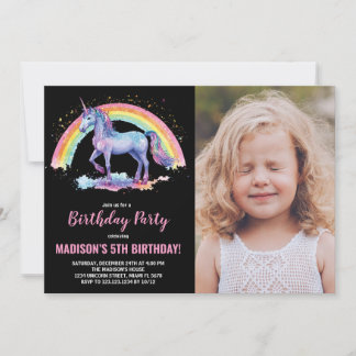 Rainbow Unicorn Geburtstag Einladung mit Foto