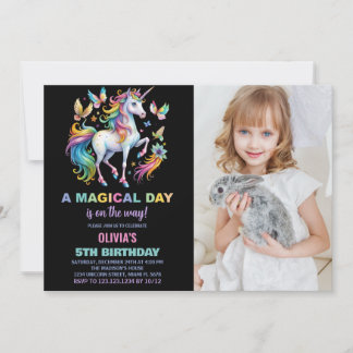 Rainbow Unicorn Geburtstag Einladung mit Foto