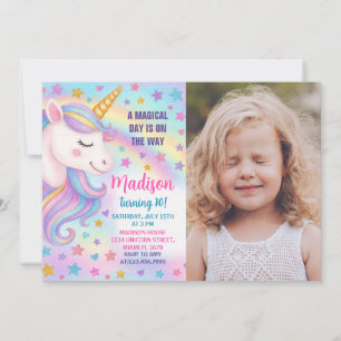 Rainbow Unicorn Geburtstag Einladung mit Foto