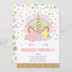 Rainbow Unicorn Geburtstag Einladung Pink Gold