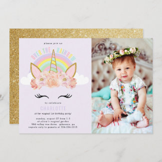Rainbow Unicorn Geburtstag Einladung Pink Gold
