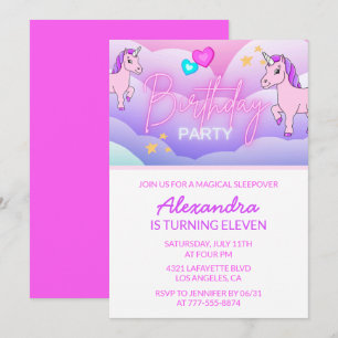 Rainbow Unicorn Geburtstag Einladungen 11. Rosa