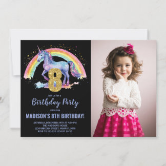 Rainbow Unicorn Geburtstag Einladungen Foto